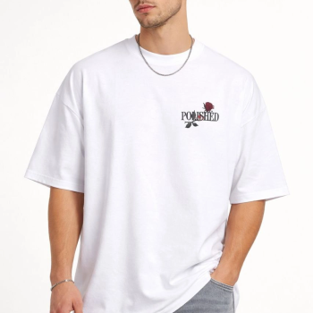 Erkek Kısa Kol Yazlık Tişört Bisiklet Yaka Baskılı Oversize T-Shirt - Beyaz