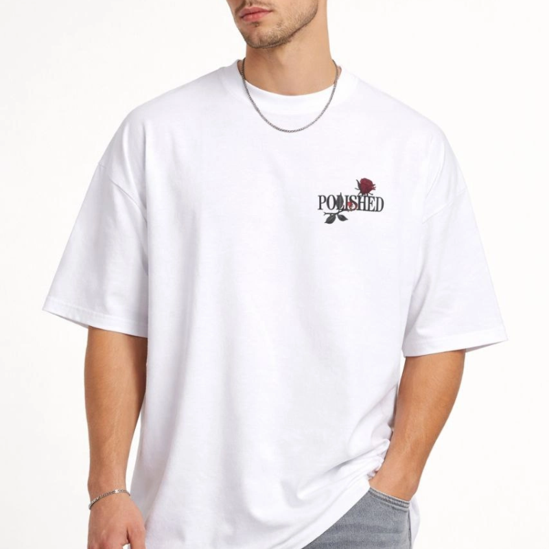 Erkek Kısa Kol Yazlık Tişört Bisiklet Yaka Baskılı Oversize T-Shirt - Beyaz