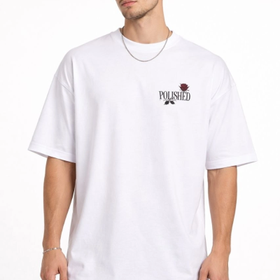 Erkek Kısa Kol Yazlık Tişört Bisiklet Yaka Baskılı Oversize T-Shirt - Beyaz