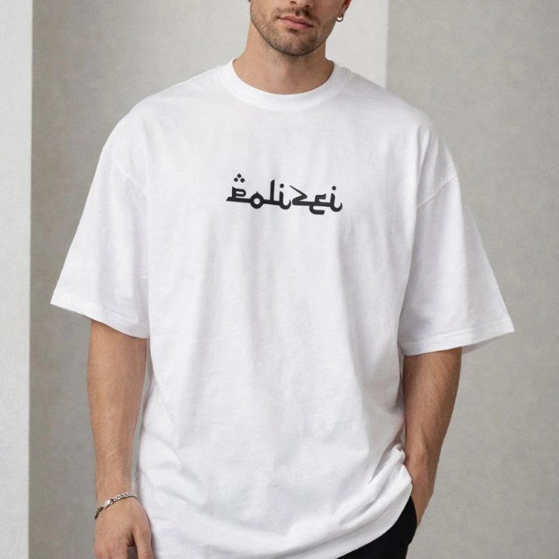 Erkek Kısa Kol Yazlık Tişört Bisiklet Yaka Baskılı Oversize T-Shirt - Beyaz