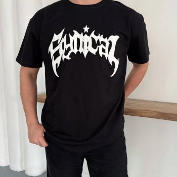 Erkek Kısa Kol Yazlık Tişört Bisiklet Yaka Baskılı Oversize T-Shirt - Siyah