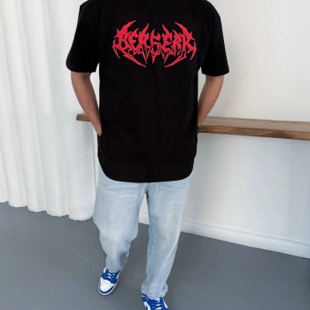 Erkek Kısa Kol Yazlık Tişört Bisiklet Yaka Baskılı Oversize T-Shirt - Siyah