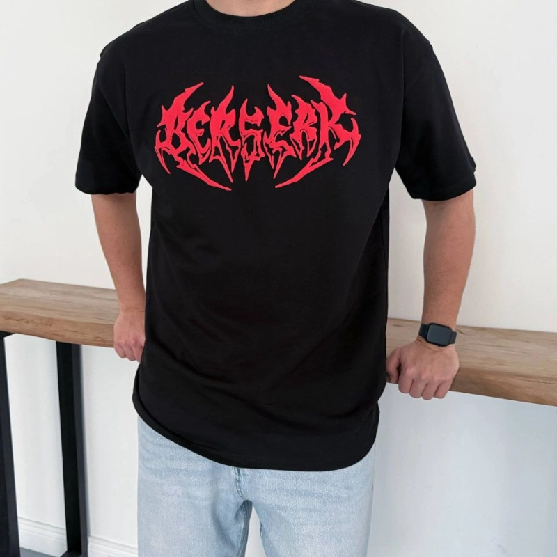 Erkek Kısa Kol Yazlık Tişört Bisiklet Yaka Baskılı Oversize T-Shirt - Siyah