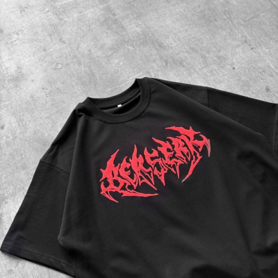 Erkek Kısa Kol Yazlık Tişört Bisiklet Yaka Baskılı Oversize T-Shirt - Siyah