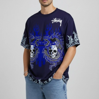 Erkek Lacivert Oversize Tişört - Lacivert