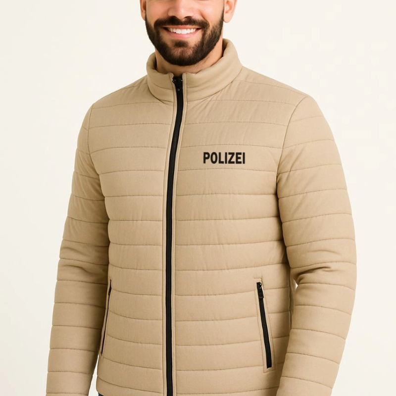 Erkek Mikro Su İtici Kapitone Baskılı Astarlı Fermuarlı Bomber Mont - Bej