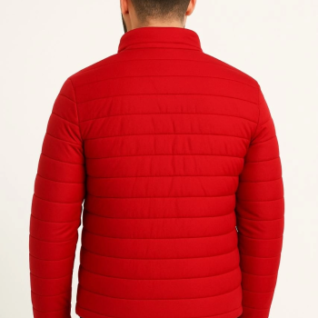 Erkek Mikro Su İtici Kapitone Baskılı Astarlı Fermuarlı Bomber Mont - Kırmızı