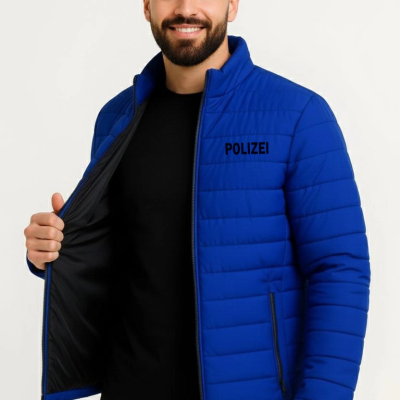 Erkek Mikro Su İtici Kapitone Baskılı Astarlı Fermuarlı Bomber Mont - Saks Mavisi