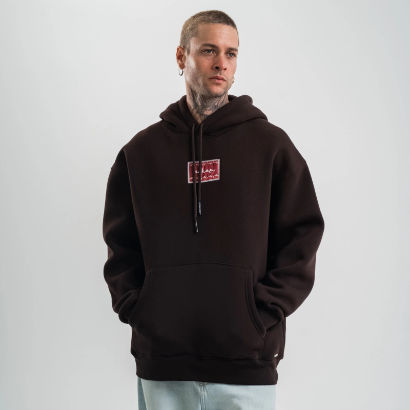 Erkek Nakışlı Kapüşonlu Oversize 3 İplik Pamuklu SweatShirt Hoodie - Siyah