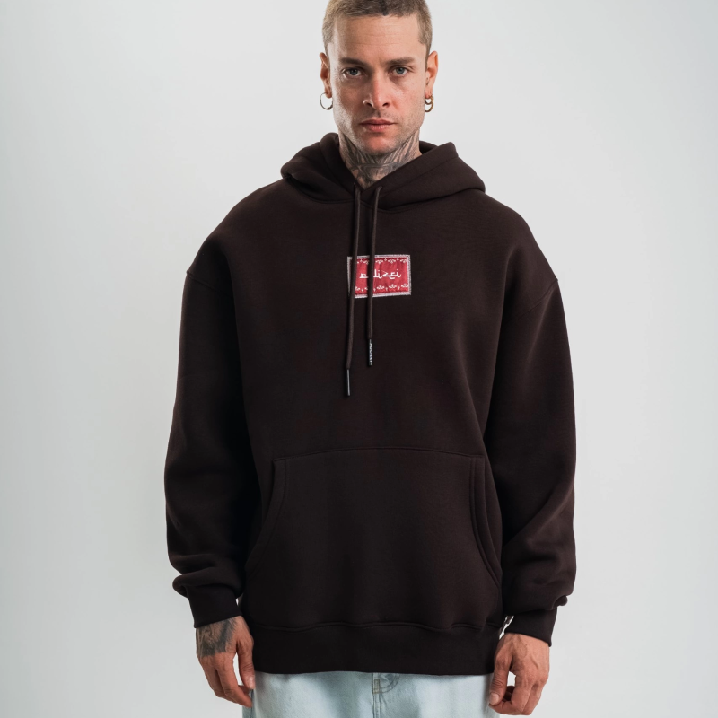 Erkek Nakışlı Kapüşonlu Oversize 3 İplik Pamuklu SweatShirt Hoodie - Siyah