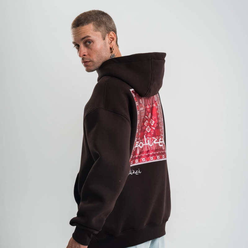 Erkek Nakışlı Kapüşonlu Oversize 3 İplik Pamuklu SweatShirt Hoodie - Siyah