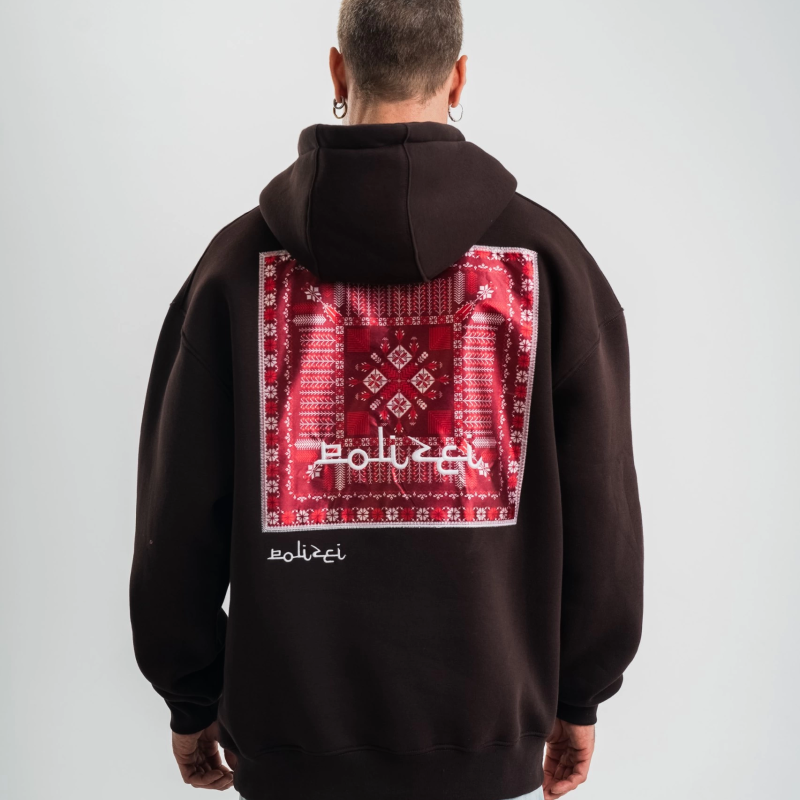 Erkek Nakışlı Kapüşonlu Oversize 3 İplik Pamuklu SweatShirt Hoodie - Siyah