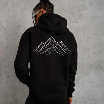 Erkek Nihilist Penguen Baskılı 3 İplik Pamuklu Kapüşonlu Sweatshirt Hoodie Siyah