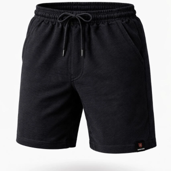 Erkek otoban Dokuma Kumaş Beli Lastikli Bağcıklı, Cepli, Yazlık Şort - Siyah