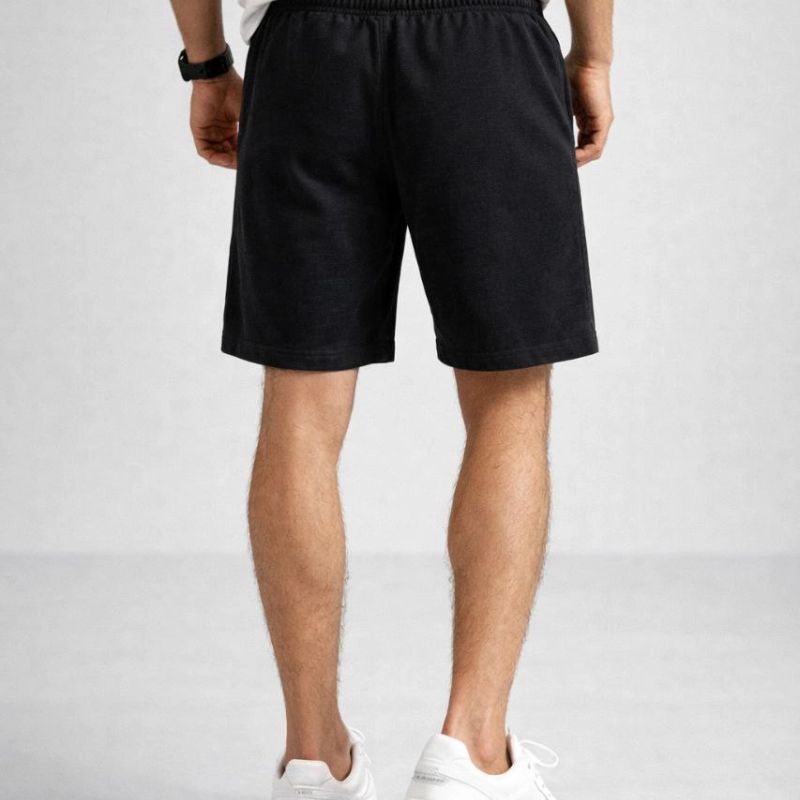 Erkek otoban Dokuma Kumaş Beli Lastikli Bağcıklı, Cepli, Yazlık Şort - Siyah