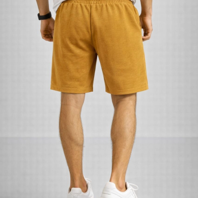 Erkek otoban Dokuma Kumaş Beli Lastikli, Cepli, Yazlık Şort - Hardal