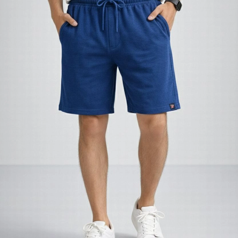 Erkek otoban Dokuma Kumaş Beli Lastikli, Cepli, Yazlık Şort - İndigo