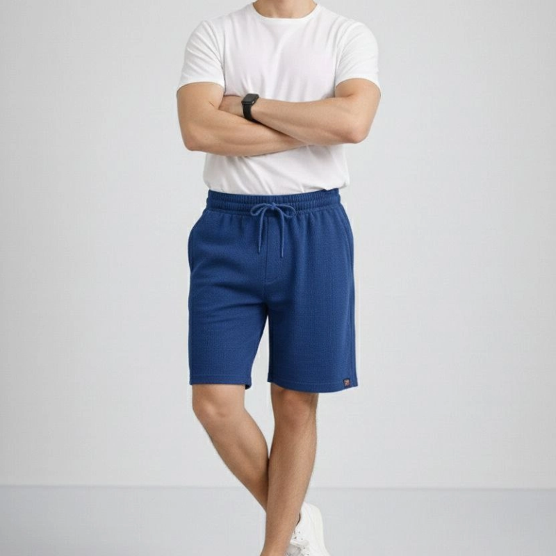 Erkek otoban Dokuma Kumaş Beli Lastikli, Cepli, Yazlık Şort - İndigo