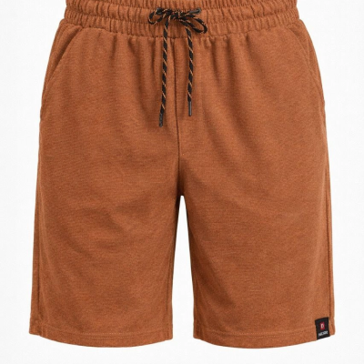 Erkek otoban Dokuma Kumaş Beli Lastikli, Cepli, Yazlık Şort - Kahverengi
