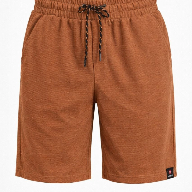 Erkek otoban Dokuma Kumaş Beli Lastikli, Cepli, Yazlık Şort - Kahverengi