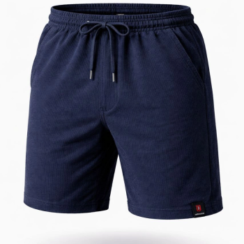 Erkek otoban Dokuma Kumaş Beli Lastikli, Cepli, Yazlık Şort - Lacivert