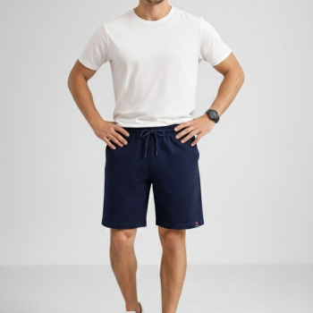 Erkek otoban Dokuma Kumaş Beli Lastikli, Cepli, Yazlık Şort - Lacivert