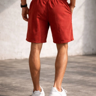 Erkek otoban Dokuma Kumaş Beli Lastikli, Cepli, Yazlık Şort - Turuncu