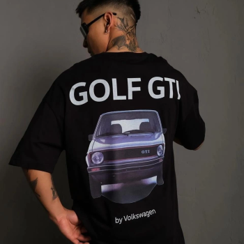 Erkek Oversize Tişört Golf GTI Retro Araba Baskılı T-shirt - Siyah