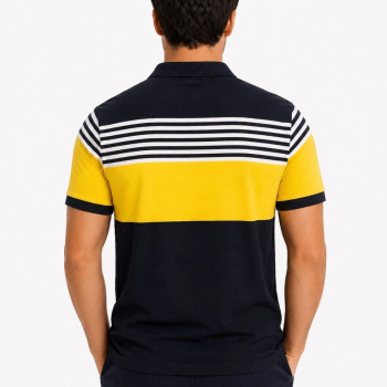 Erkek Pike Kumaş Çizgili Polo Yaka Tişört Kısa Kol Yazlık T-Shirt - Lacivert