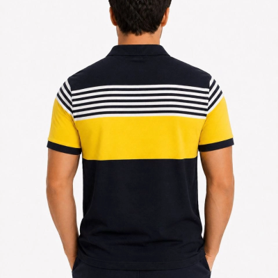 Erkek Pike Kumaş Çizgili Polo Yaka Tişört Kısa Kol Yazlık T-Shirt - Lacivert