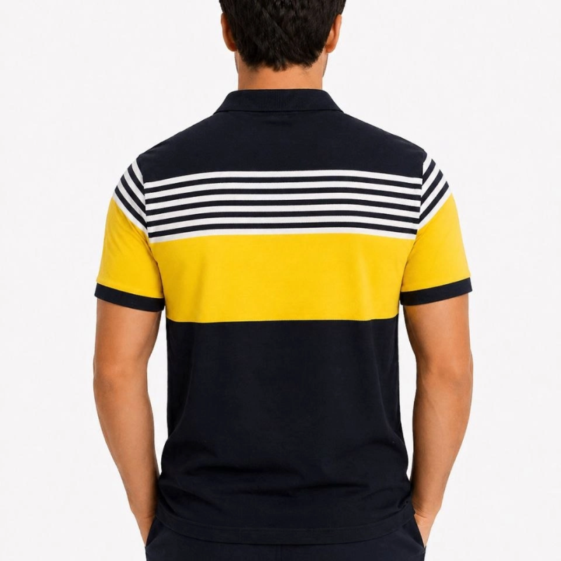 Erkek Pike Kumaş Çizgili Polo Yaka Tişört Kısa Kol Yazlık T-Shirt - Lacivert