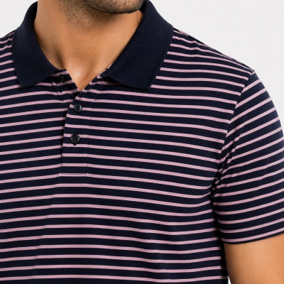 Erkek Pike Kumaş Gül Kurusu Çizgili Polo Yaka Tişört Kısa Kol T-Shirt - Siyah