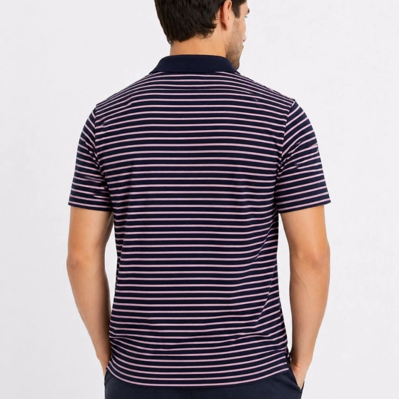 Erkek Pike Kumaş Gül Kurusu Çizgili Polo Yaka Tişört Kısa Kol T-Shirt - Siyah
