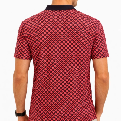 Erkek Pike Kumaş Polo Yaka Desenli Tişört Kısa Kol Yazlık T-Shirt - Kırmızı