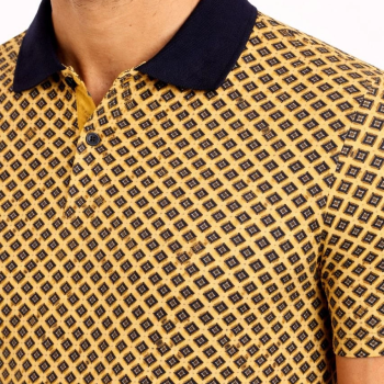 Erkek Pike Kumaş Polo Yaka Desenli Tişört Kısa Kol Yazlık T-Shirt - Sarı