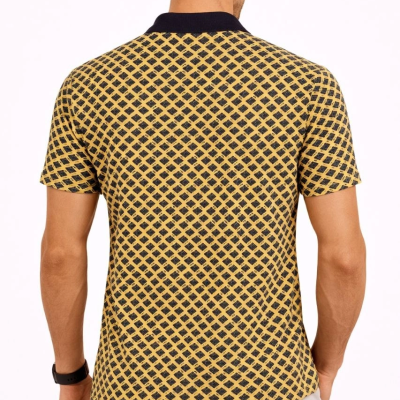 Erkek Pike Kumaş Polo Yaka Desenli Tişört Kısa Kol Yazlık T-Shirt - Sarı