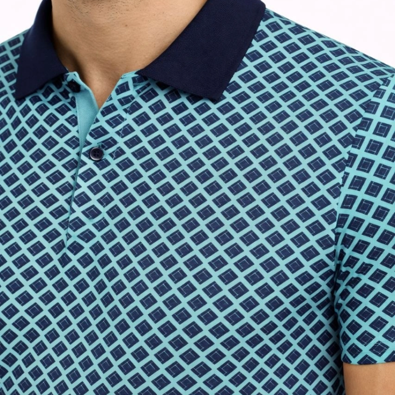 Erkek Pike Kumaş Polo Yaka Desenli Tişört Kısa Kol Yazlık T-Shirt - Turkuaz