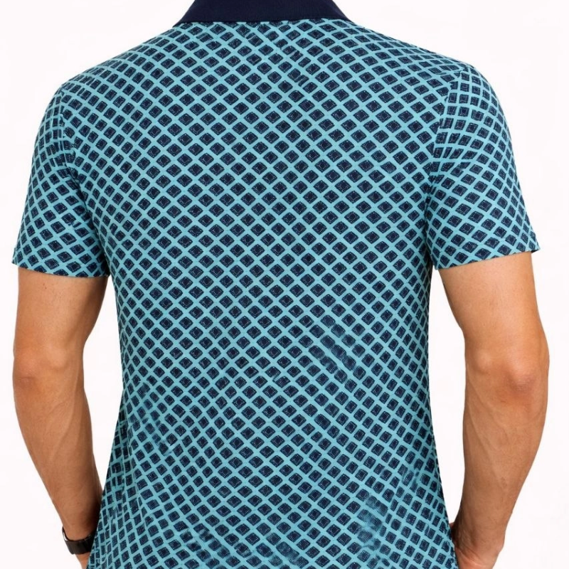 Erkek Pike Kumaş Polo Yaka Desenli Tişört Kısa Kol Yazlık T-Shirt - Turkuaz