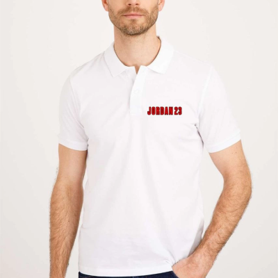 Erkek Pike Polo Yaka Tişört Düğmeli Baskılı T-Shirt - Beyaz