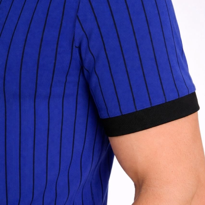 Erkek Polo Yaka Çizgili Tişört Kısa Kol Düğmeli Yazlık T-Shirt - Saks Mavisi