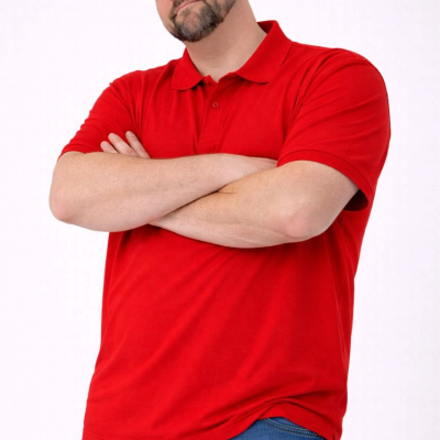 Erkek Polo Yaka Düğmeli Pike Kumaş Battal Beden Kısa Kol Tişört T-Shirt - Kırmızı