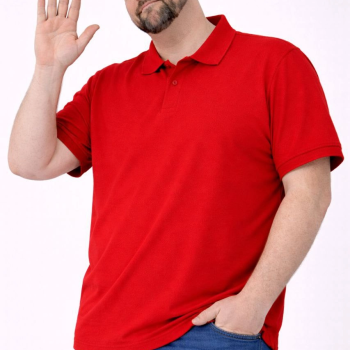 Erkek Polo Yaka Düğmeli Pike Kumaş Battal Beden Kısa Kol Tişört T-Shirt - Kırmızı