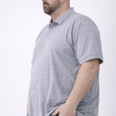 Erkek Polo Yaka Düğmeli Pike Kumaş Tişört Battal Beden Kısa Kol T-Shirt - Gri