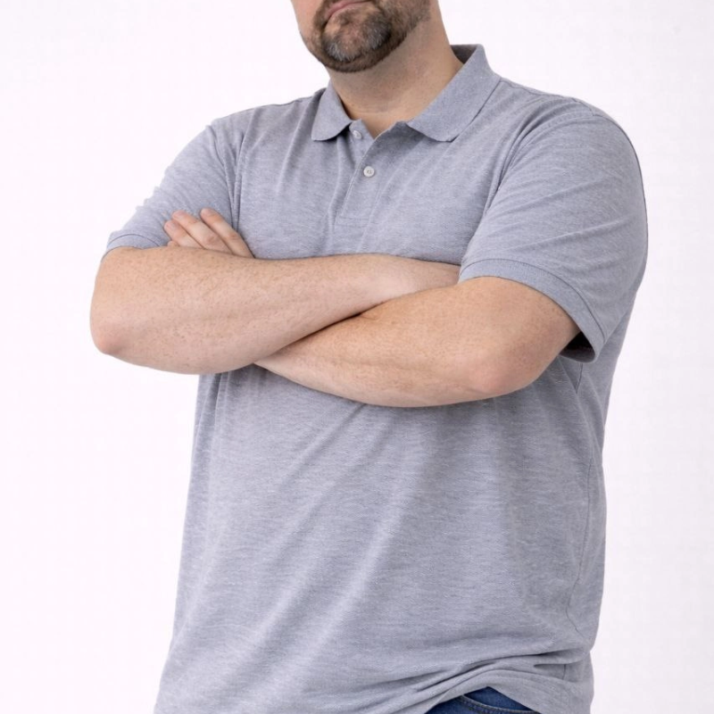 Erkek Polo Yaka Düğmeli Pike Kumaş Tişört Battal Beden Kısa Kol T-Shirt - Gri