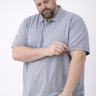 Erkek Polo Yaka Düğmeli Pike Kumaş Tişört Battal Beden Kısa Kol T-Shirt - Gri