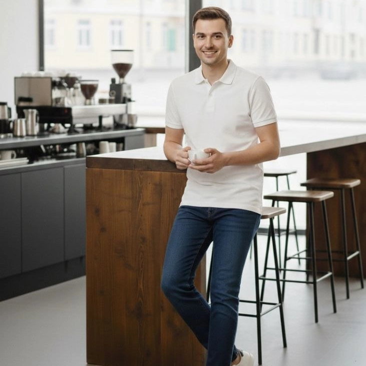 Erkek Polo Yaka Düğmeli Pike Kumaş Tişört Regular Fit Kısa Kol T-Shirt - Beyaz