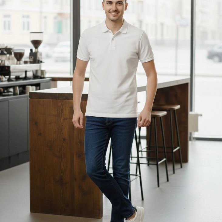 Erkek Polo Yaka Düğmeli Pike Kumaş Tişört Regular Fit Kısa Kol T-Shirt - Beyaz