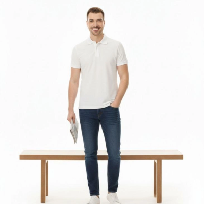 Erkek Polo Yaka Düğmeli Pike Kumaş Tişört Regular Fit Kısa Kol T-Shirt - Beyaz