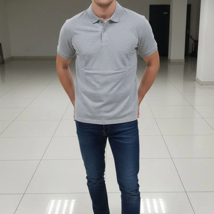 Erkek Polo Yaka Düğmeli Pike Kumaş Tişört Regular Fit Kısa Kol T-Shirt - Gri