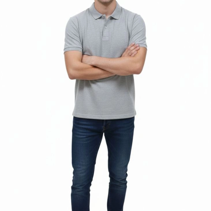 Erkek Polo Yaka Düğmeli Pike Kumaş Tişört Regular Fit Kısa Kol T-Shirt - Gri